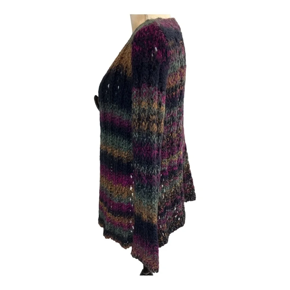 Angel by Sabri Ozel‎  Sweater XS Dark Rainbow Ombre Stripe Wool Blend Open Knit
